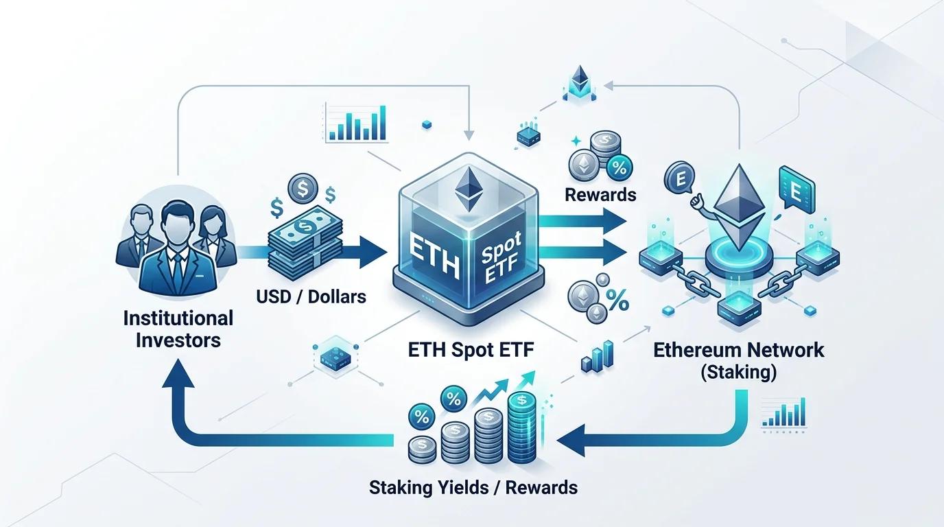 ETH現物ETFとステーキング利回りのフローチャート