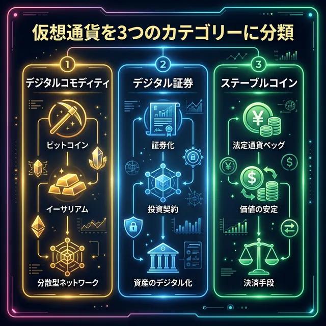 仮想通貨を3つのカテゴリーに分類 - クラリティ法案の図解