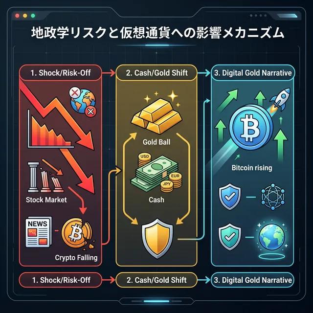 地政学リスクと仮想通貨への影響メカニズム(図解)