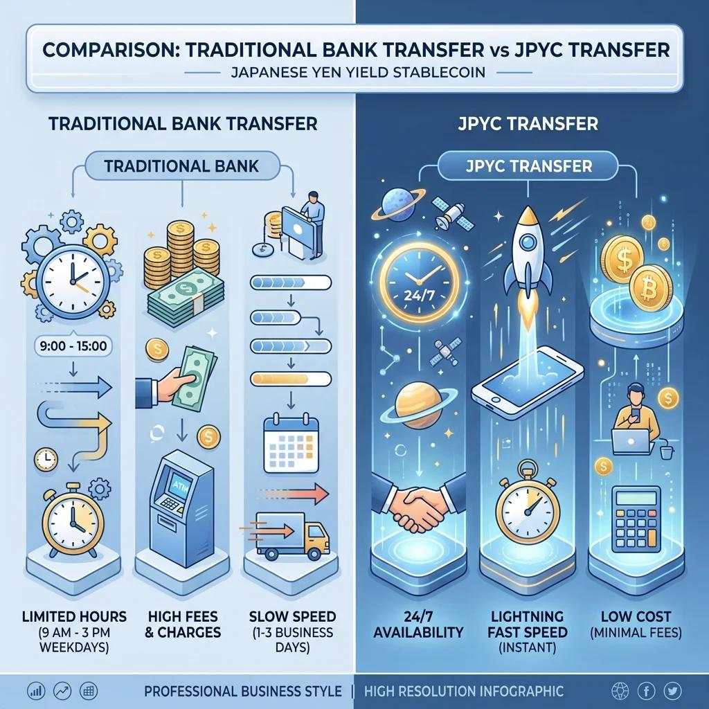JPYCと銀行振込の比較図解